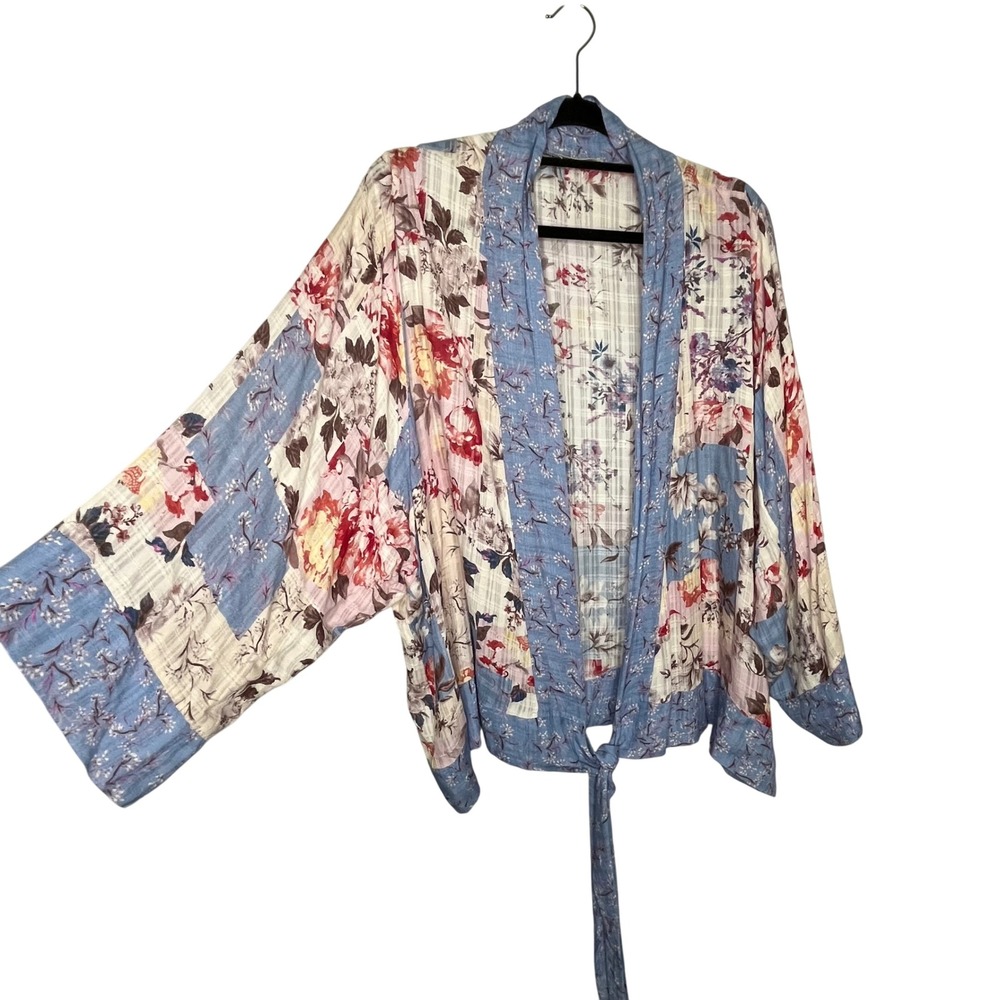 Lovestitch Floral Boho Kimono Wrap Cardigan Tie Waist Medium / Large